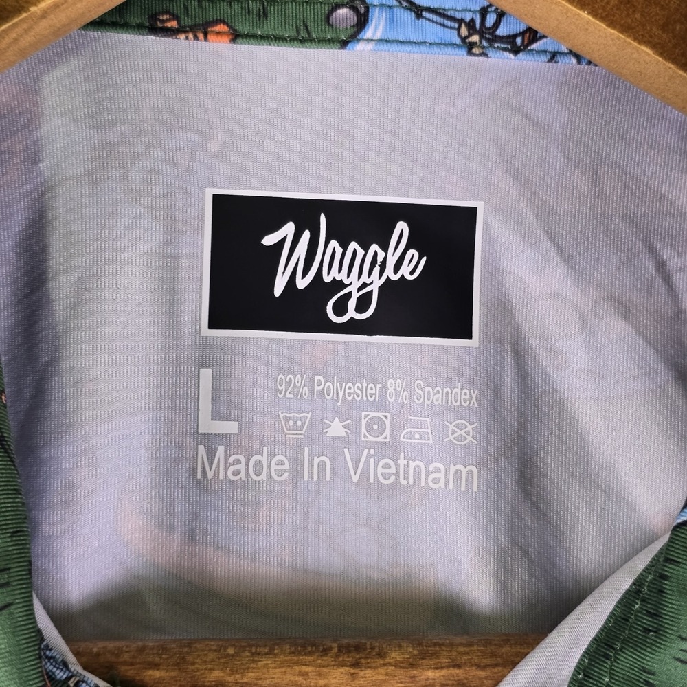 Waggle Turman Paul Bunyan Golf Polo Shirt L Green Blue Ox Performance Funky View 4
